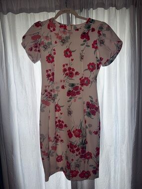 Calvin Klein Cream Midi Dress with Pink Floral Print